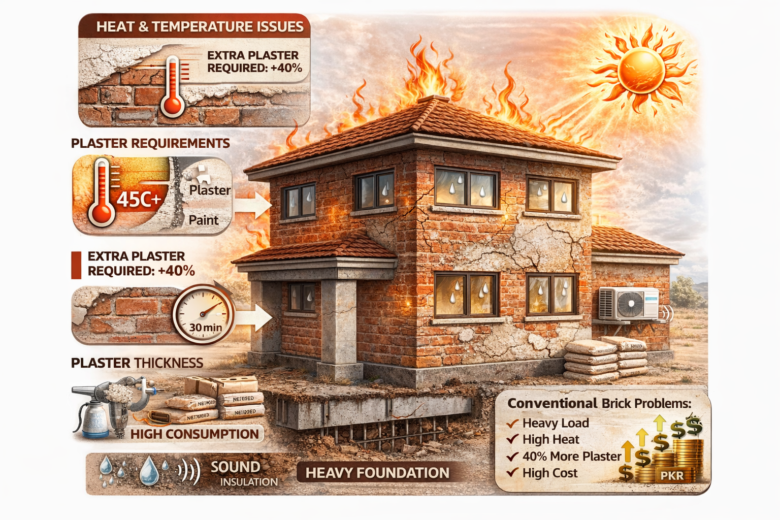 High load and poor insulation of brick house