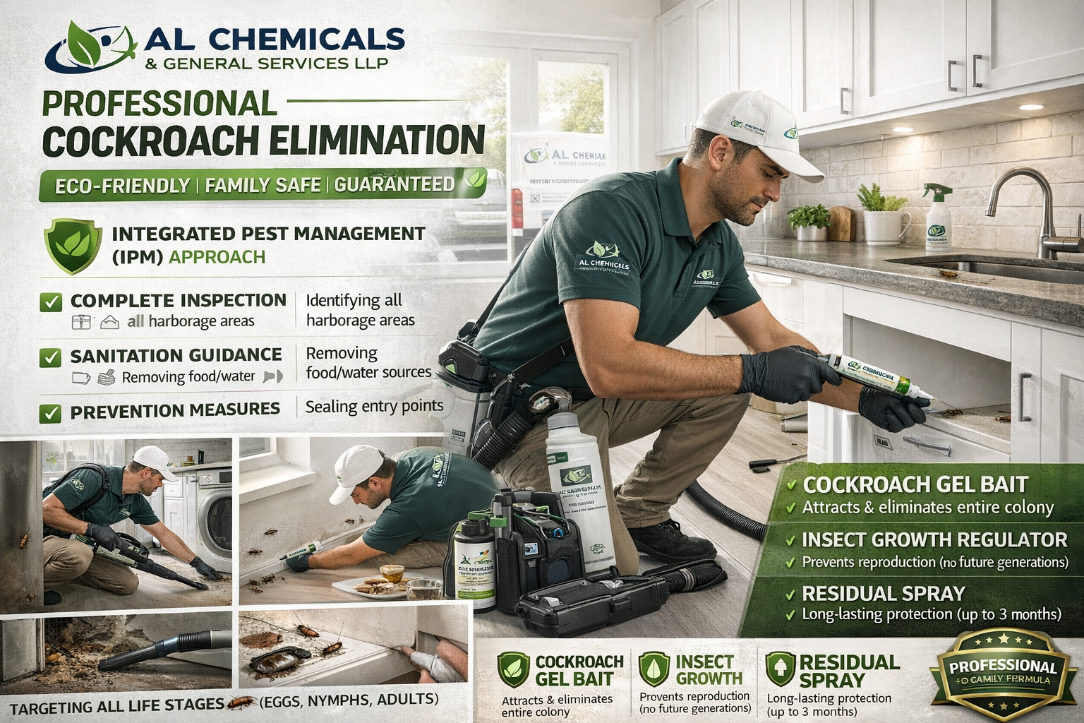 TECHNICAL ELEMENTS: - 🛡️ "INTEGRATED PEST MANAGEMENT (IPM) APPROACH" - 📋 "COMPLETE INSPECTION - Identifying all harborage areas" - 🧹 "SANITATION GUIDANCE - Removing food/water sources" -